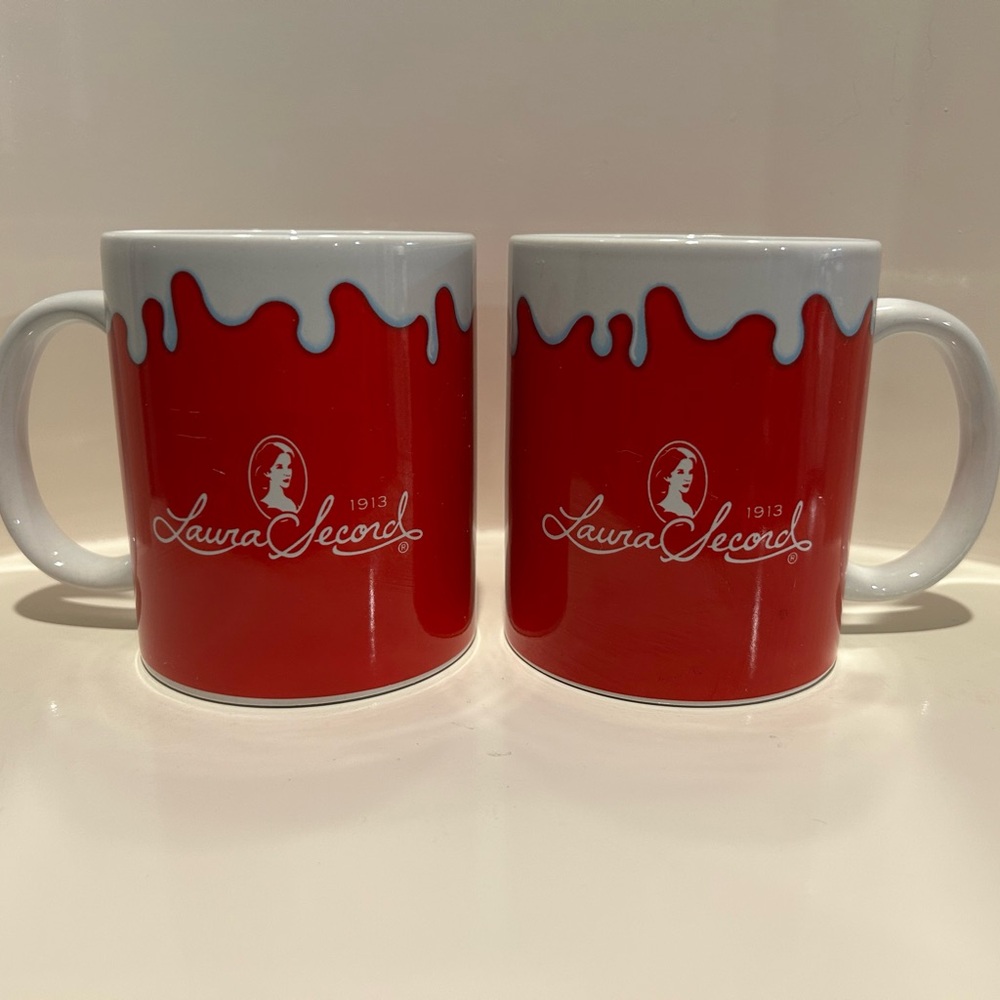 Vintage Laura Secord Red and White Ceramic Mugs